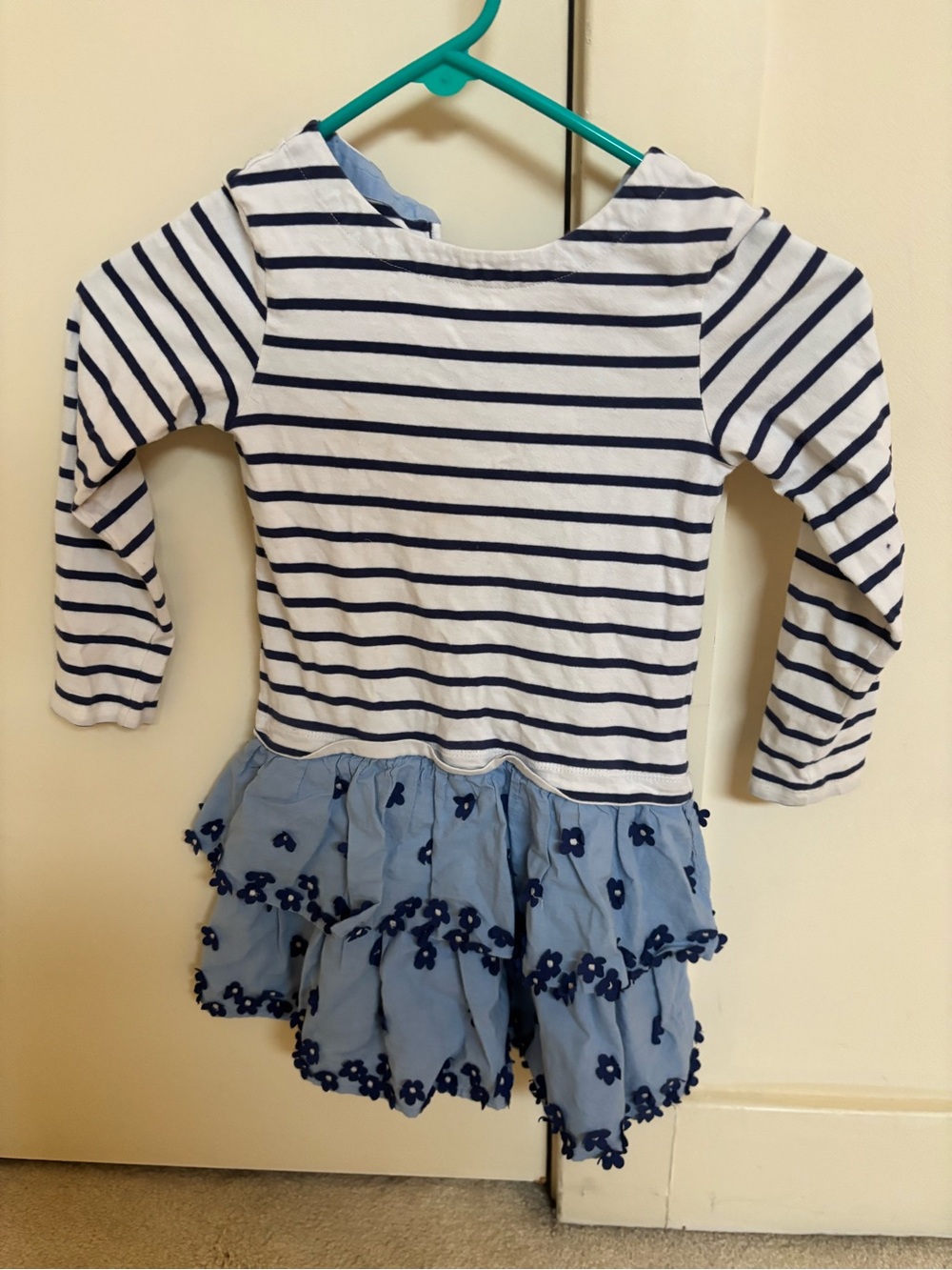 Girls Striped Navy & White Top with Light Blue Floral Ruffle Skirt